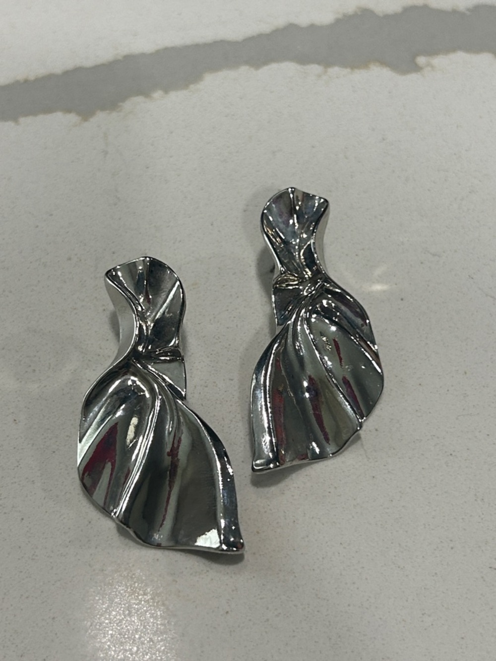 Silver Sculpted Wave Drop Earrings - Women Jewelry